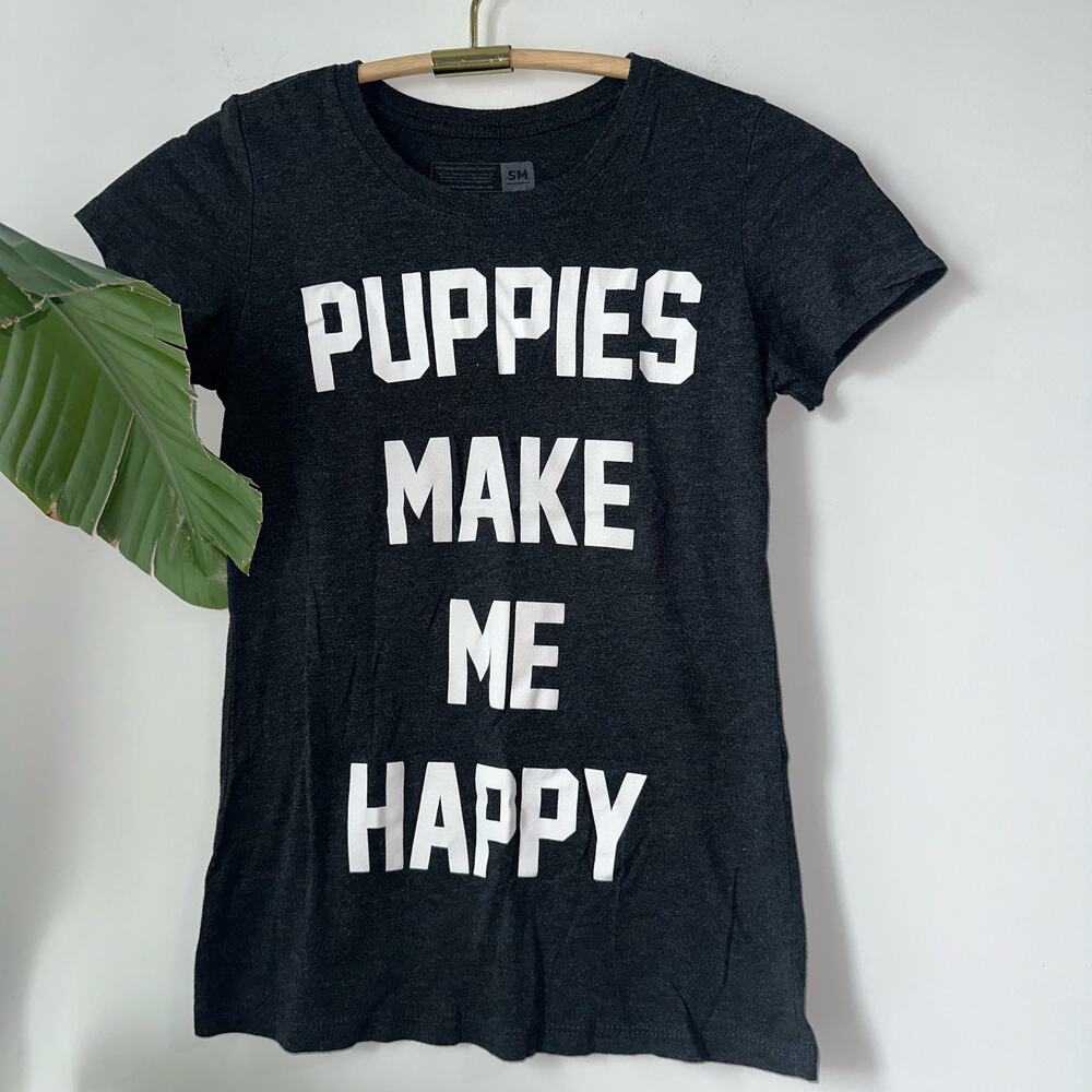 Puppies Black Make me Happy Tee Short Sleeve Size Small